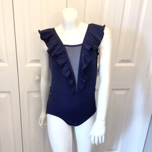Kandi Kouture Navy Blue Aria Ruffled Dance Leotard Size TS